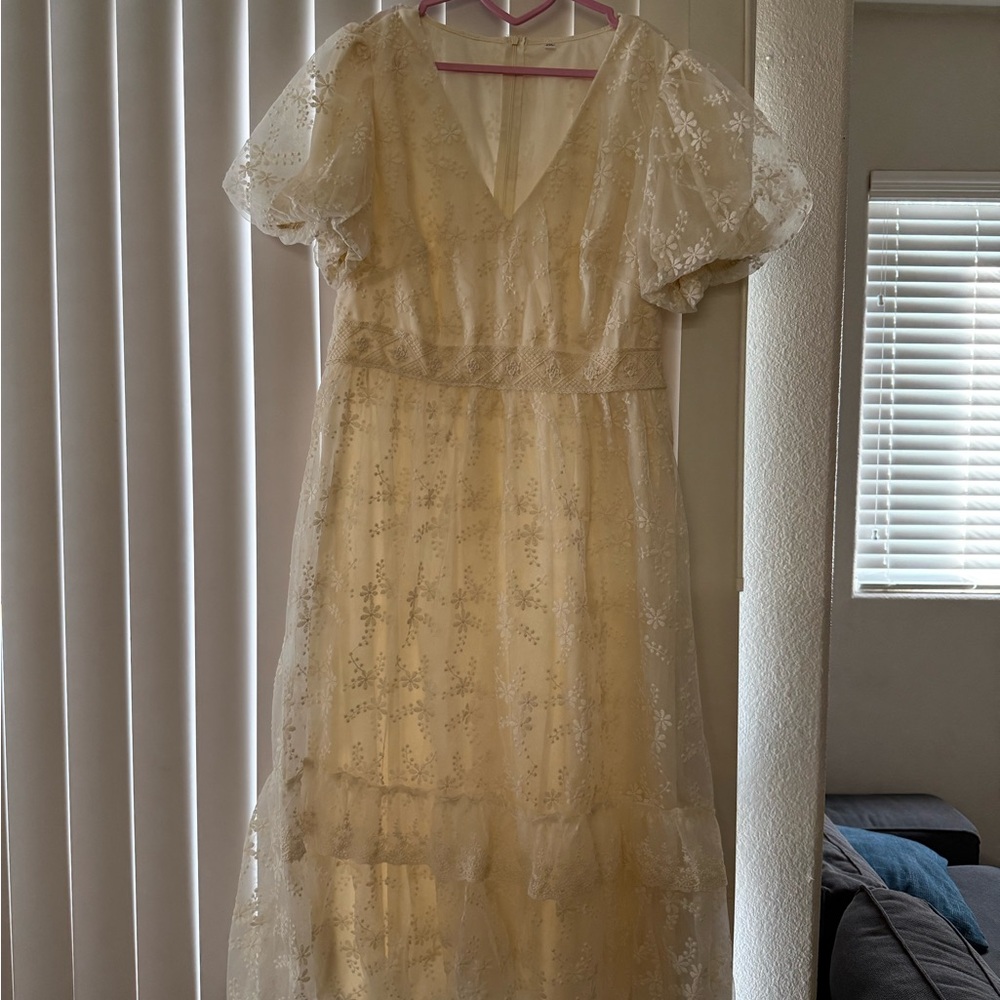 Embroidered Cream MaxiDress 2XL